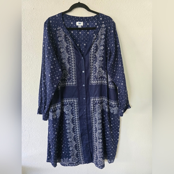 Old Navy Bandana Print Dress Womens Sz 18 Plus Boho Blue Button Up Preppy - Picture 4 of 11